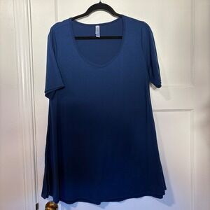 LuLaRoe Perfect T Solid Dark Blue Scoop Neck Short Sleeve Tunic Top Size M